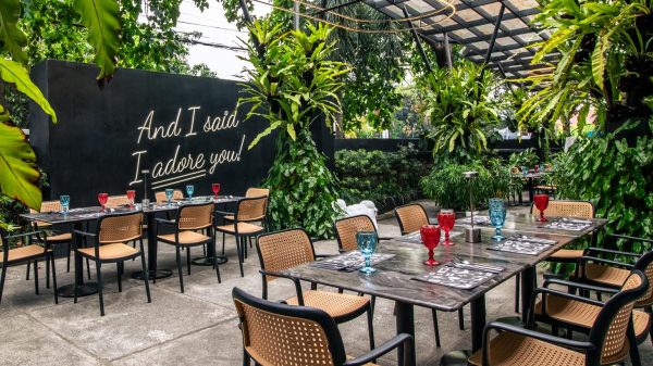 The outdoor area. what used to be the garden now is an open air pavilion perfect for parties. Azadore Spanish restaurant.