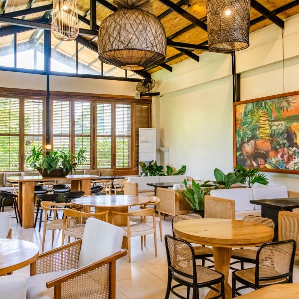Rustic interiors of a farm restaurant in Negros, designed to reflect the values of the Negros organic farming movement.