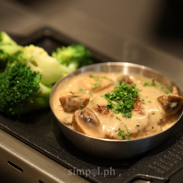Grilled wagyu patty with mushroom gravy and broccoli at Niku Niku Oh!! Kome, Japanese hamburger steak Manila.